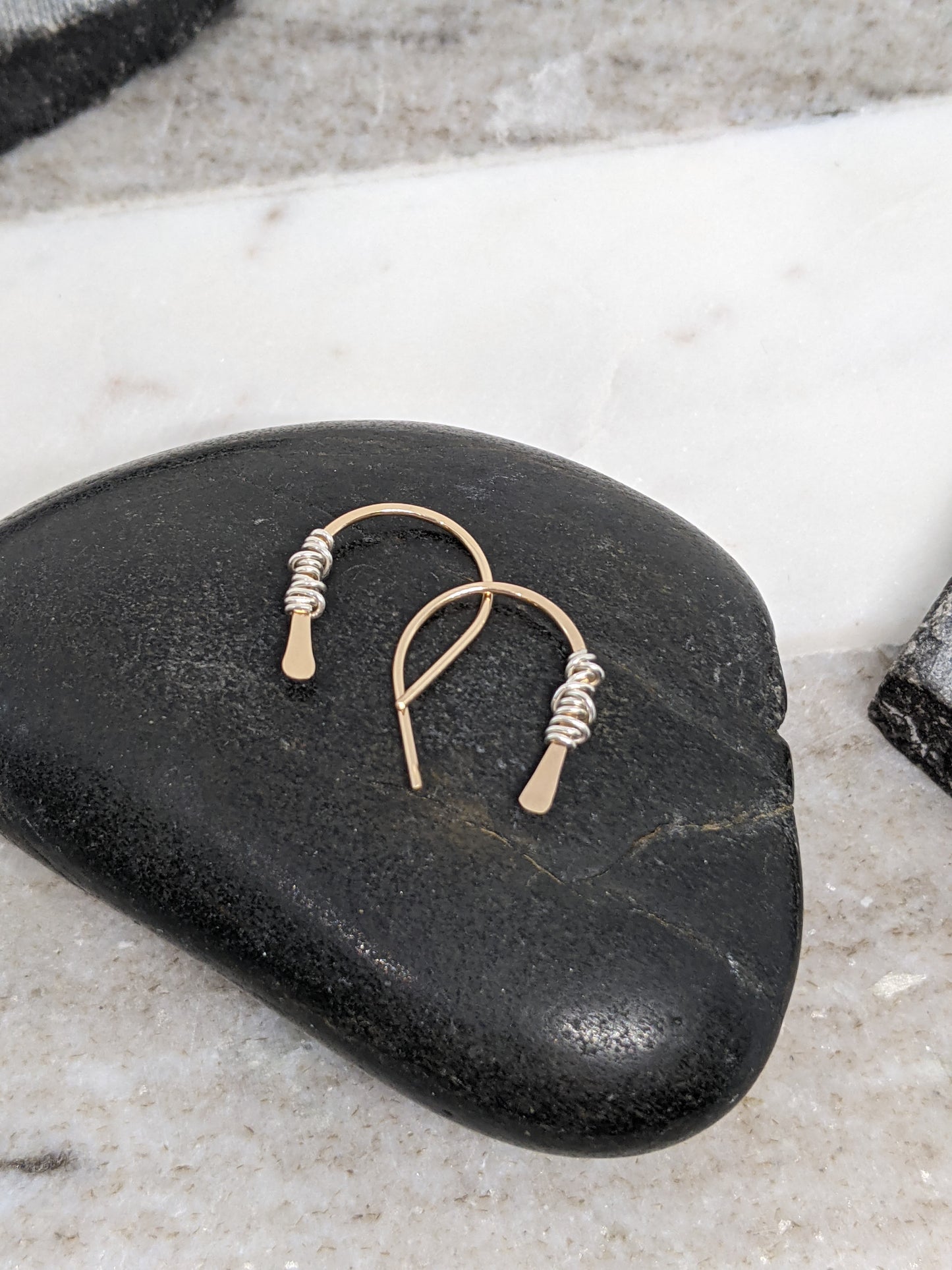 Gold Horseshoe Threader with Silver Wrap | Huggie Hoops | Dainty Earrings | Tiny Earrings | Small Boho Earrings | Mini Earrings | Open Hoop | Horseshoe Earrings