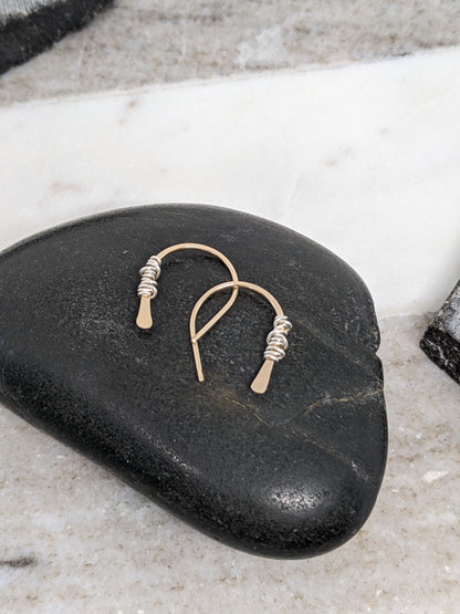 Gold Horseshoe Threader with Silver Wrap | Huggie Hoops | Dainty Earrings | Tiny Earrings | Small Boho Earrings | Mini Earrings | Open Hoop | Horseshoe Earrings