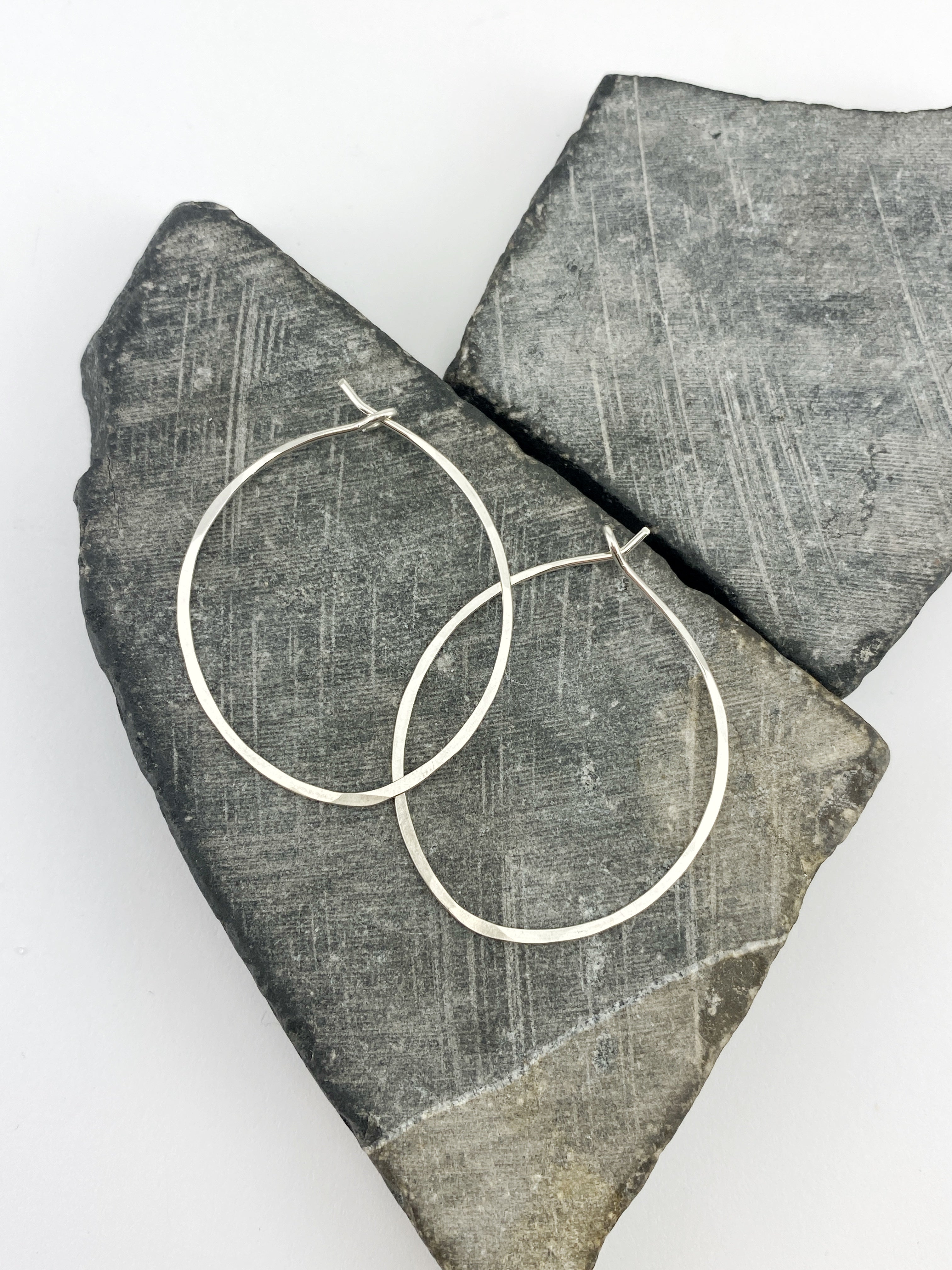 Hand-Forged Sterling Silver Oval Hoops