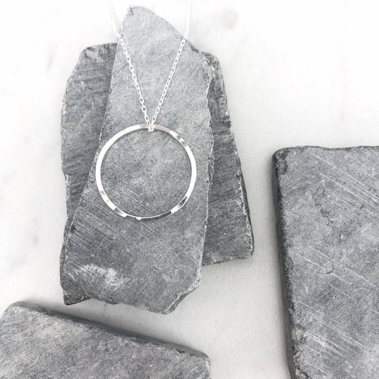 Sterling Silver Karma Necklace, Hammered Circle Necklace, Karma Jewelry, Silver Circle Pendant, Open Circle, Dainty Necklace
