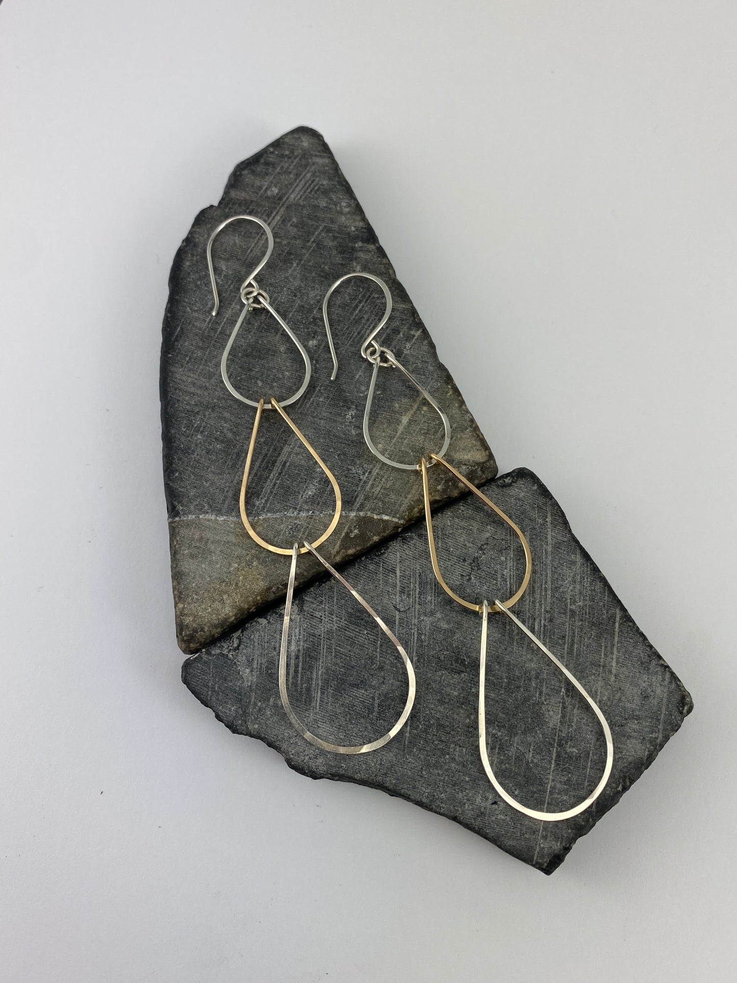 Silver and Gold  Triple Teardrop Earrings | Waterfall Earrings | Mixed Metal Boho Earrings | Sterling Silver | 14 K Gold Fill