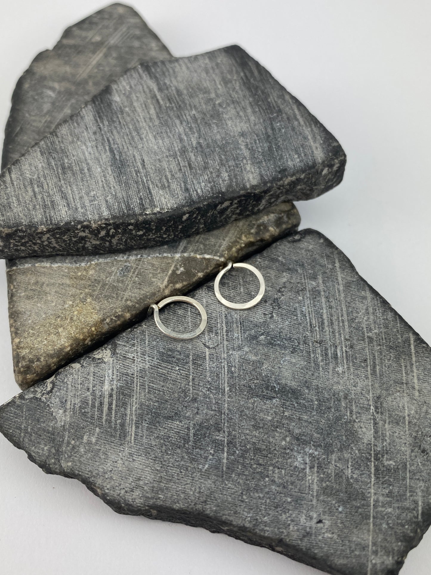 Hammered Silver Circle Stud Earrings | Sterling Silver Posts | Tiny Earrings