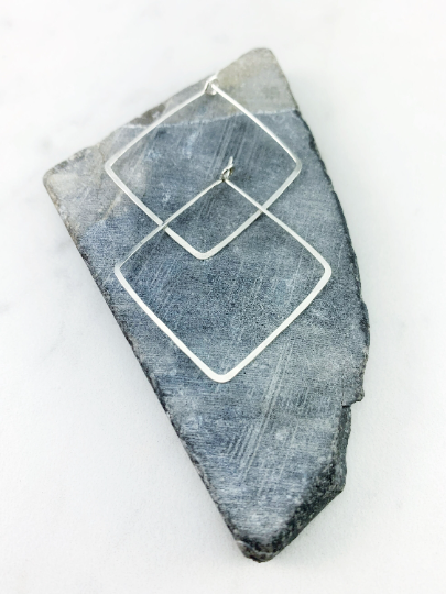 Silver Diamond Pull Through Earrings | Geometric Earrings | Boho Hoop Earrings | Pull Through Earrings | Minimalist Earrings | Delicate Earrings | Boho Wire Wrap | Open Hoops | Diamond Threaders