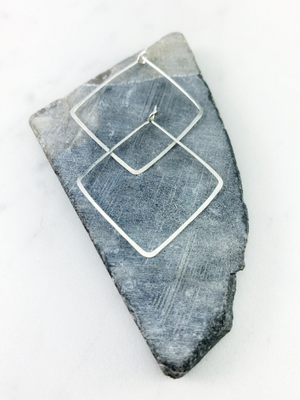 Silver Hammered Geometric Diamond Earrings