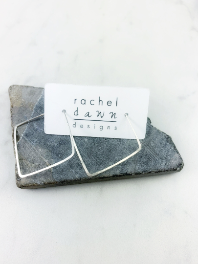 Silver Diamond Pull Through Earrings | Geometric Earrings | Boho Hoop Earrings | Pull Through Earrings | Minimalist Earrings | Delicate Earrings | Boho Wire Wrap | Open Hoops | Diamond Threaders