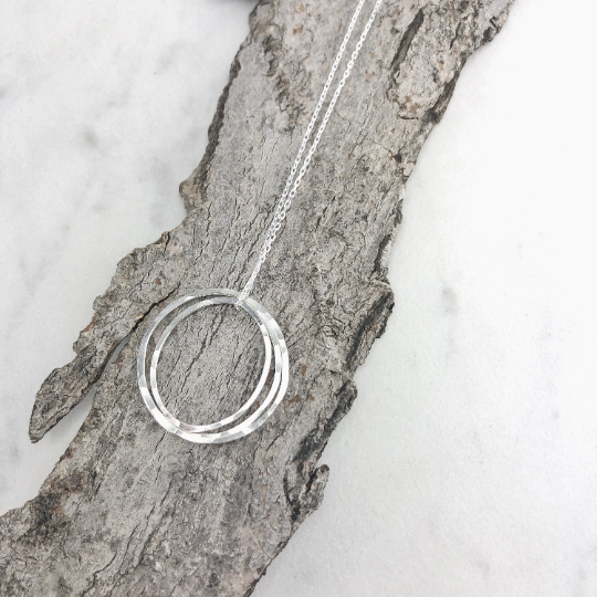 Silver Three Moon Necklace | Karma Necklace | Circle Pendant | Hammered Circle Necklace | Family Necklace | Generations Necklace | Mother Necklace | New Mom | 30th Birthday Present