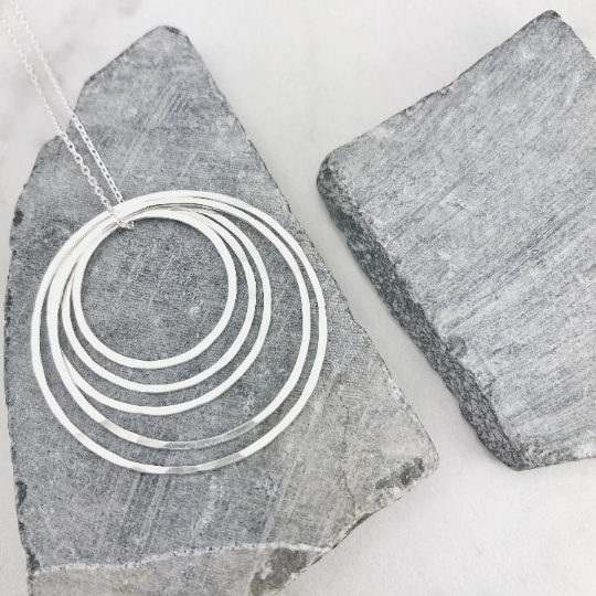 Silver Hammered Five Circle Necklace | Karma Necklace | Circle Pendant | Hammered Circle Necklace | Family Necklace | Generations Necklace | Mother Necklace