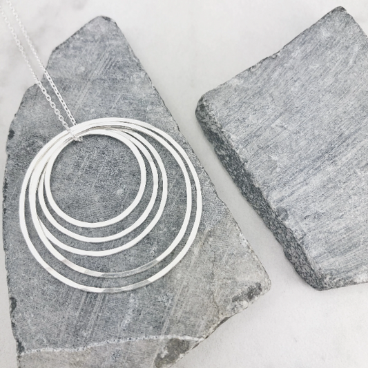Silver Hammered Five Circle Necklace | Karma Necklace | Circle Pendant | Hammered Circle Necklace | Family Necklace | Generations Necklace | Mother Necklace