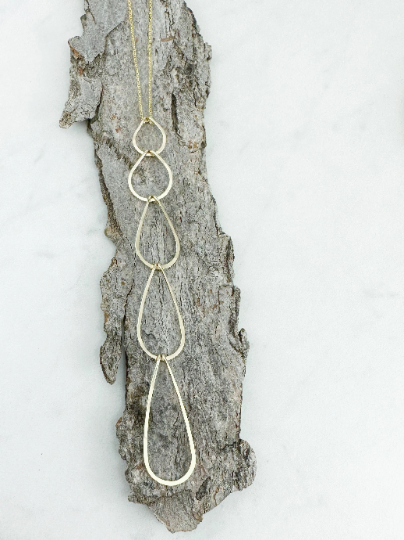 5 Tier Gold Teardrop Necklace | Waterfall Necklace | Geometric Necklace | Layering Necklace | Open Teardrop Pendant | Gold Statement Necklace | 14 K Gold Filled