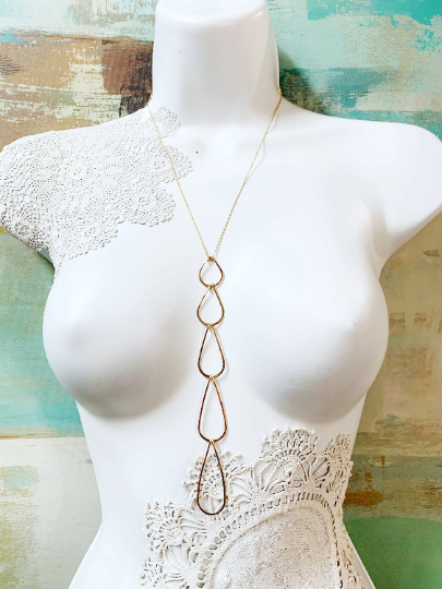 5 Tier Gold Teardrop Necklace | Waterfall Necklace | Geometric Necklace | Layering Necklace | Open Teardrop Pendant | Gold Statement Necklace | 14 K Gold Filled