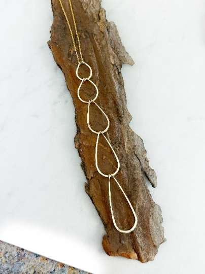 5 Tier Gold Teardrop Necklace | Waterfall Necklace | Geometric Necklace | Layering Necklace | Open Teardrop Pendant | Gold Statement Necklace | 14 K Gold Filled