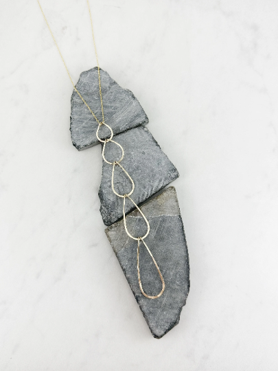 5 Tier Gold Teardrop Necklace | Waterfall Necklace | Geometric Necklace | Layering Necklace | Open Teardrop Pendant | Gold Statement Necklace | 14 K Gold Filled