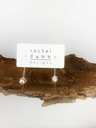 Silver and Pearl Pull Through Earrings | Arc Earrings | Petal Threaders | Open Hoops | Boho Earrings | Minimalist Earrings | Lightweight Earring