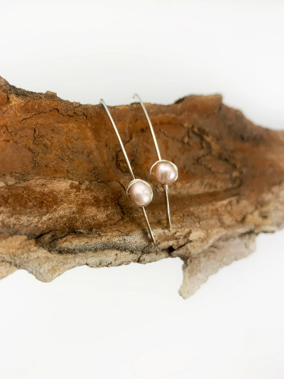 Silver and Pearl Pull Through Earrings | Arc Earrings | Petal Threaders | Open Hoops | Boho Earrings | Minimalist Earrings | Lightweight Earring