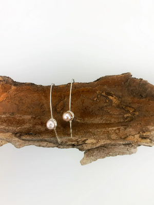 Silver Boho Threader Earrings with Pink Freshwater Pearl