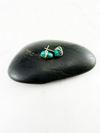 14k Rose Gold Wrapped Turquoise Stud Earrings