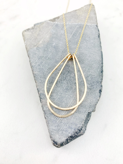 Gold Art Deco Necklace | Teardrop Necklace | Layering Necklace | Hammered Pendant | Gold Boho Necklace