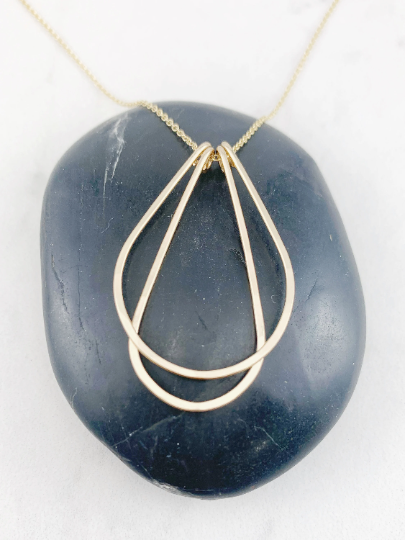 Gold Art Deco Necklace | Teardrop Necklace | Layering Necklace | Hammered Pendant | Gold Boho Necklace