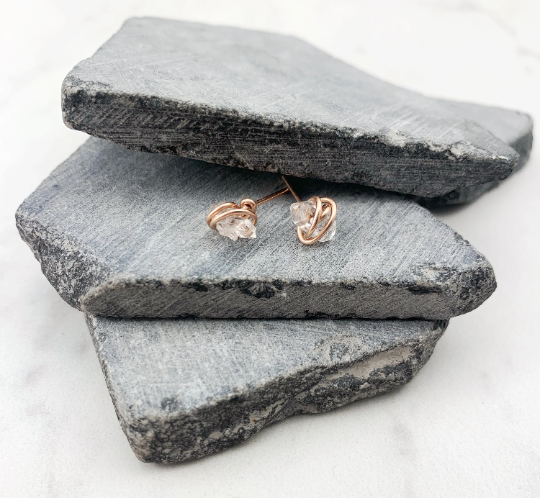 Rachel_dawn_designs_earrings_Studs_Herkimer_Diamond_earrings_rose_gold_wrapped