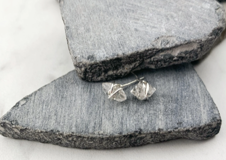 Herkimer Diamond Stud Earrings with Sterling Silver Wrap