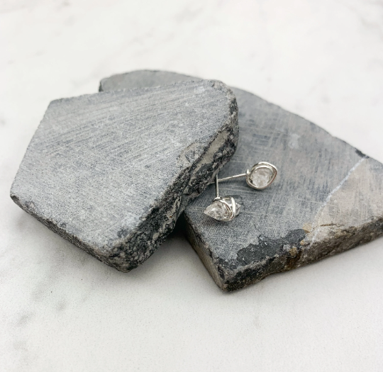 Silver Herkimer Diamond Stud Earrings | Minimalist Post Earrings | Post Earring | Raw Stone | Gold Stud Earring | April Birthstone | Birthstone Earrings | Boho Stud Earrings