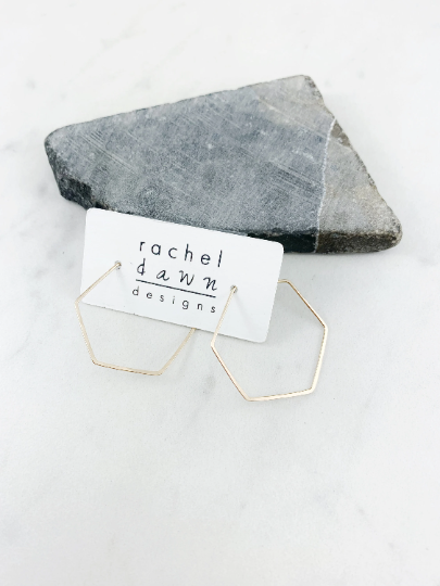 Gold Hammered Hexagon Earrings | Geometric Earrings | Gold Boho Hoops | Minimalist Earrings | Lightweight | Handmade | 14 K Gold Fill