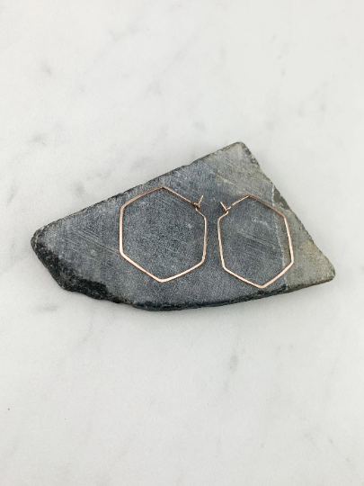 Rose Gold Hammered Hexagon Earrings