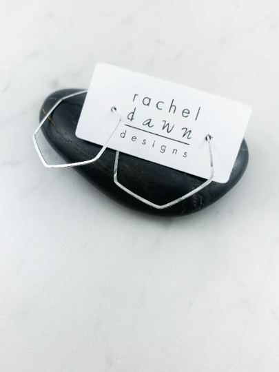 Silver Hammered Hexagon Earrings | Geometric Earrings | Boho Hoops | Minimalist Earrings | Lightweight | Handmade | Sterling Silver