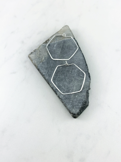 Silver Hammered Hexagon Earrings | Geometric Earrings | Boho Hoops | Minimalist Earrings | Lightweight | Handmade | Sterling Silver