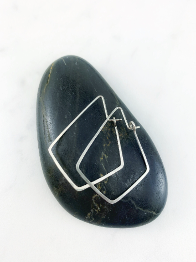 Silver Hammered Kite Earrings | Geometric Earrings | Minimalist Earrings | Lightweight Jewelry | Hammered Hoops