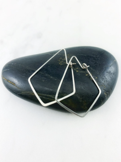 Silver Hammered Kite Earrings | Geometric Earrings | Minimalist Earrings | Lightweight Jewelry | Hammered Hoops