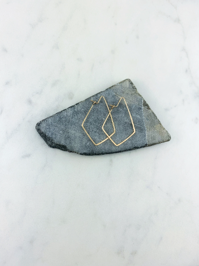 Gold Hammered Kite Earrings | Geometric Earrings | Minimalist Earrings | Lightweight Jewelry | Hammered Hoops