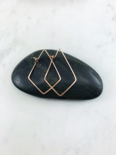 Rose Gold Hammered Kite Earrings | Geometric Earrings | Minimalist Earrings | Lightweight Jewelry | Hammered Hoops | 14 K Rose Gold Fill