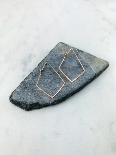 Rose Gold Hammered Kite Earrings | Geometric Earrings | Minimalist Earrings | Lightweight Jewelry | Hammered Hoops | 14 K Rose Gold Fill