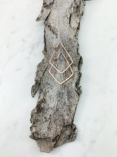 Rose Gold Hammered Kite Earrings | Geometric Earrings | Minimalist Earrings | Lightweight Jewelry | Hammered Hoops | 14 K Rose Gold Fill
