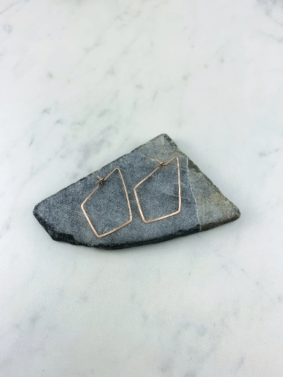 Rose Gold Hammered Kite Earrings | Geometric Earrings | Minimalist Earrings | Lightweight Jewelry | Hammered Hoops | 14 K Rose Gold Fill