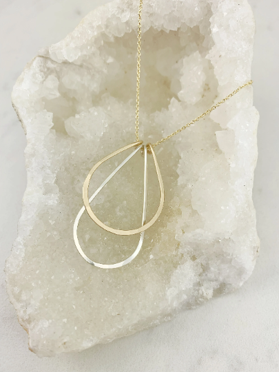 Yellow Gold & Sterling Silver Arches Necklace on Gold Fill Chain