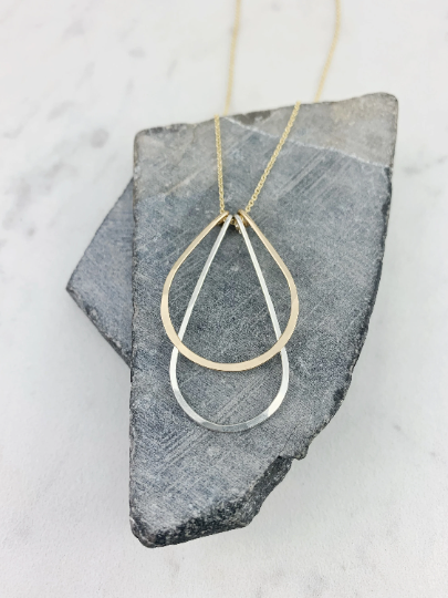 Yellow Gold & Sterling Silver Arches Necklace on Gold Fill Chain