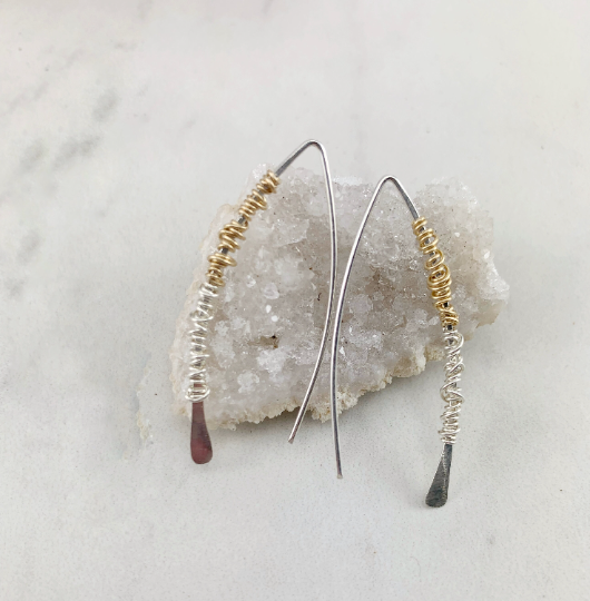Silver Hammered Mixed Metal Boho Threader Earrings