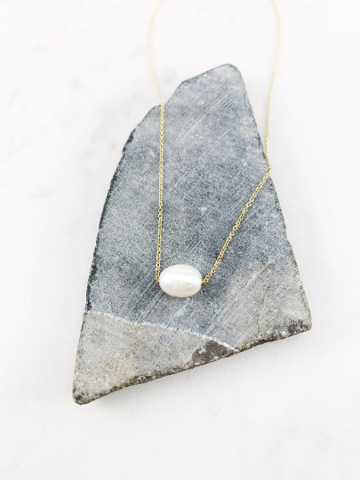 Gold Floating Pearl Necklace | Dainty Pendant | Birthstone Necklace | Layering Pendant | Small Boho Necklace | Minimalist Necklace | 14 K Gold Filled