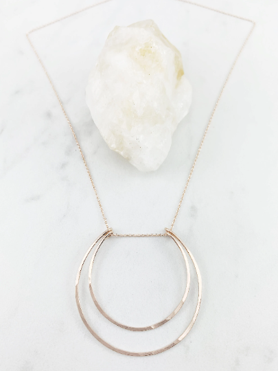 Crescent Moon Rose Gold Hoop Necklace