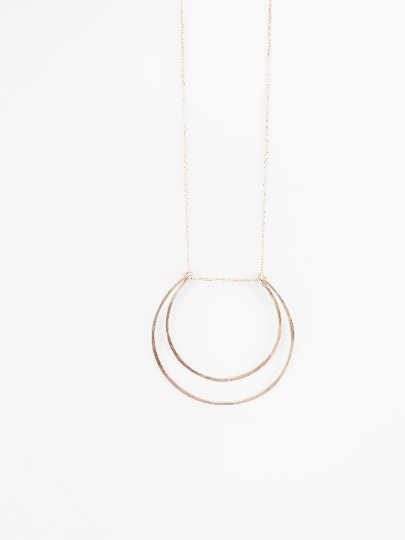 Rose Gold Crescent Moon Necklace | Boho Moon Necklace | Celestial Jewelry | Open Circles Pendant | Moon Necklace | Hoop Necklace | Hammered Pendant