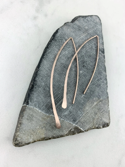 Rose Gold Threader Earrings | Arc Earrings | Open Hoops | Hammered Hoops | Delicate Earrings | Dainty Open Hoops | Pull Through Earrings