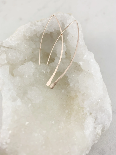 Rose Gold Threader Earrings | Arc Earrings | Open Hoops | Hammered Hoops | Delicate Earrings | Dainty Open Hoops | Pull Through Earrings