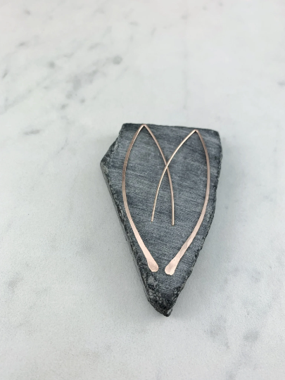 Rose Gold Threader Earrings | Arc Earrings | Open Hoops | Hammered Hoops | Delicate Earrings | Dainty Open Hoops | Pull Through Earrings