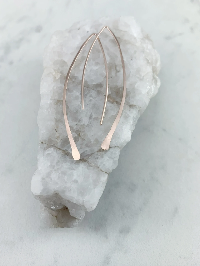 Rose Gold Threader Earrings | Arc Earrings | Open Hoops | Hammered Hoops | Delicate Earrings | Dainty Open Hoops | Pull Through Earrings