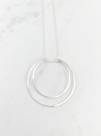 Crescent Moon Silver Hoop Necklace