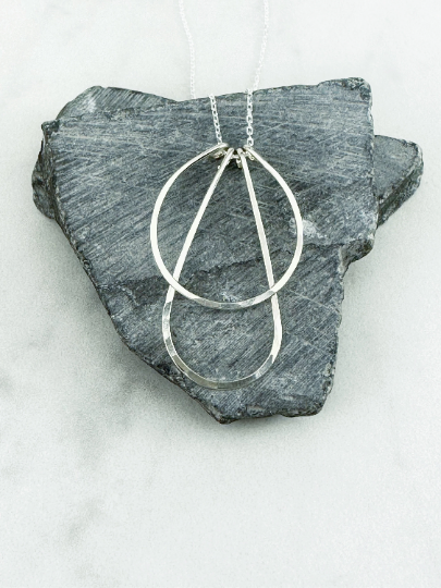 Sterling Silver Art Deco Necklace | Teardrop Necklace | Geometric Necklace | Hammered Pendant | Layering Necklace | Sterling Silver