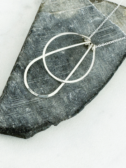 Sterling Silver Art Deco Necklace | Teardrop Necklace | Geometric Necklace | Hammered Pendant | Layering Necklace | Sterling Silver