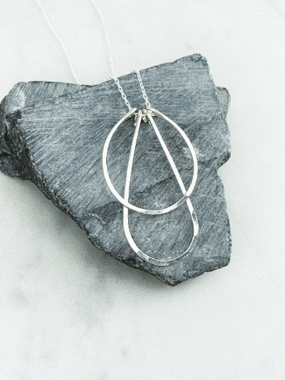 Sterling Silver Art Deco Necklace | Teardrop Necklace | Geometric Necklace | Hammered Pendant | Layering Necklace | Sterling Silver